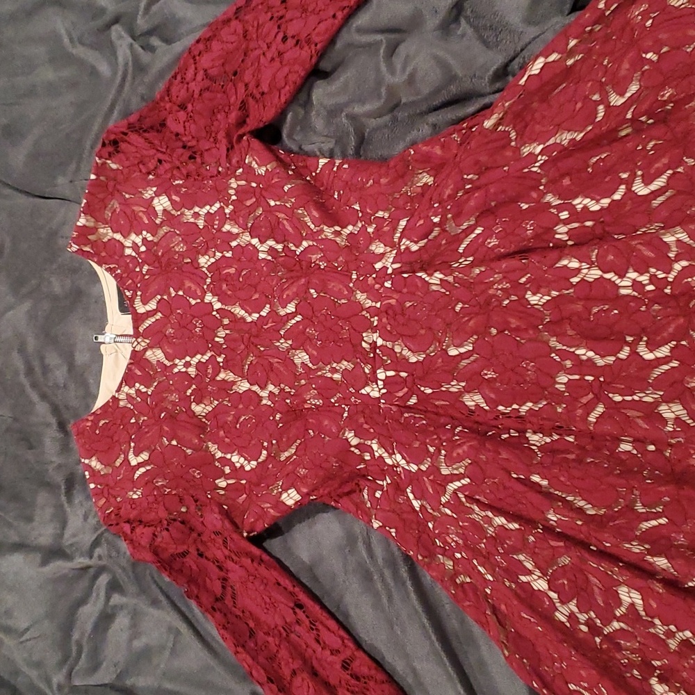 Burgundy lace fit and flare dress size medium